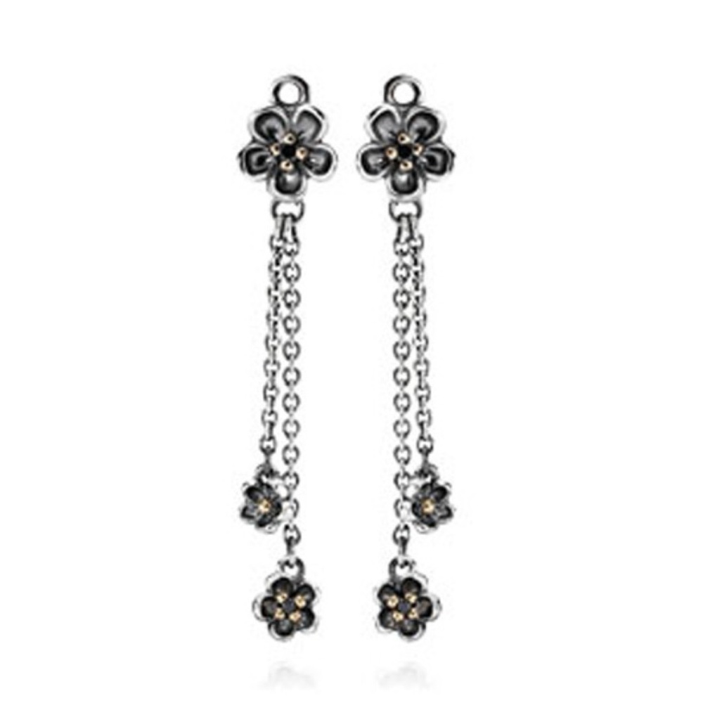 Pandora Forever Bloom Black Spinel TT earrings 290666SPB - Picture 3 of 7